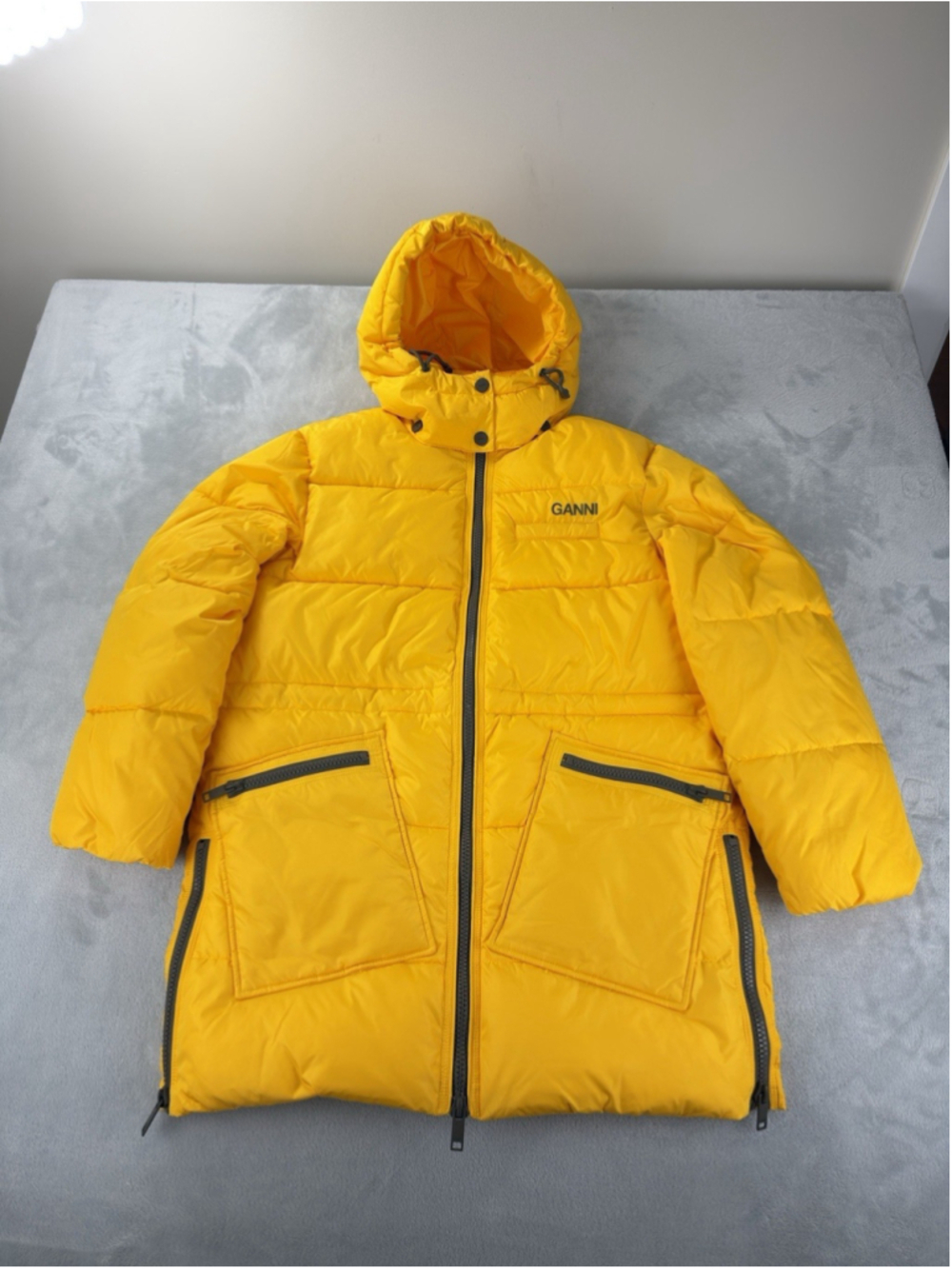 Ganni Spectra Yellow Puffer Jacket Nwt Women's Size XXS/XS Oversized Full Zip